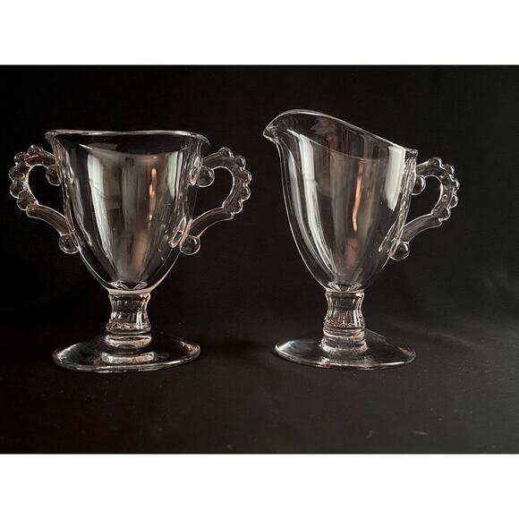Imperial Glass Candlewick Creamer and Sugar Bowl Set – Tall Beaded Handles 1940s - Picture 1 of 8